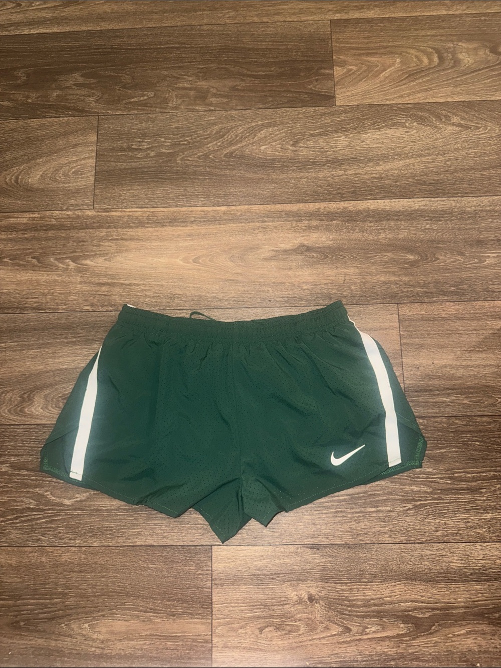 Nike Women's Green Athletic Shorts with White Side Stripes